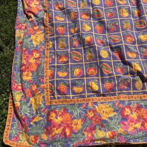 April Cornell 100% Cotton Classic Purple Floral Fruits Tablecloth 50 X 64 INDIA